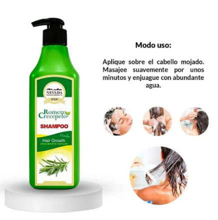 SHAMPOO CRECE PELO - TRATAMIENTO INTENSIVO (Con extracto de romero y Vitaminas)